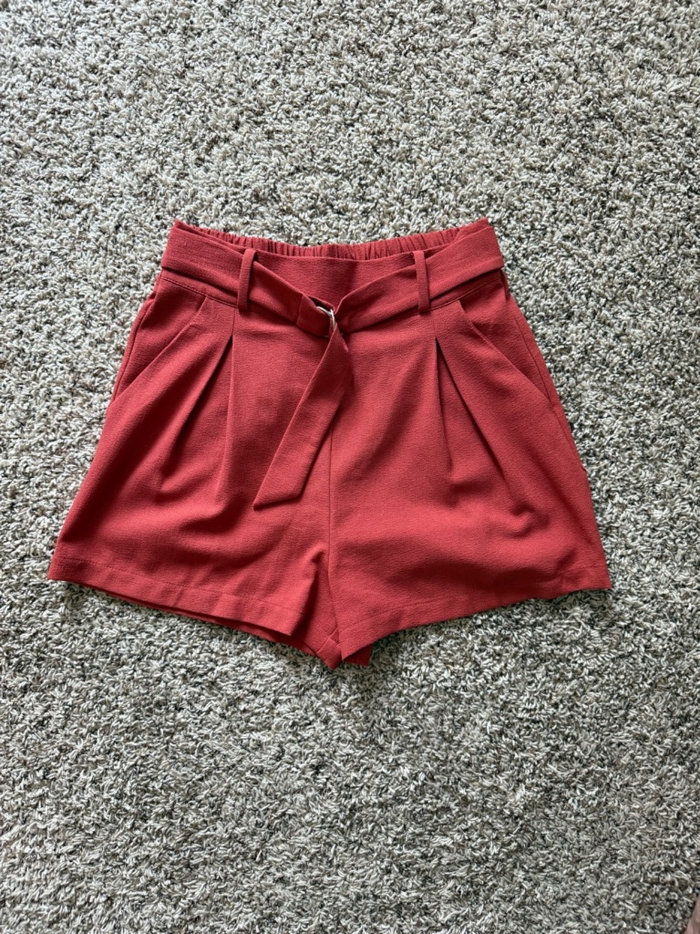 Abound Brick Red High-Waist Belted Shorts
